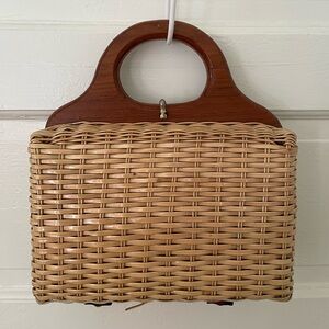 Vintage Woven Basket Purse Wooden Handle